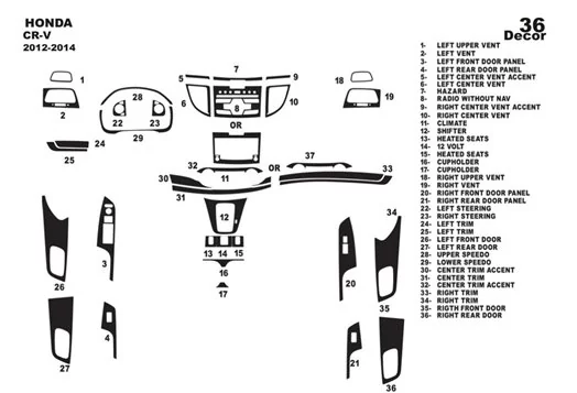 Honda CR-V Mk4 2012-2014 3M 3D Interior Dashboard Trim Kit Dash Trim Dekor 36-Parts