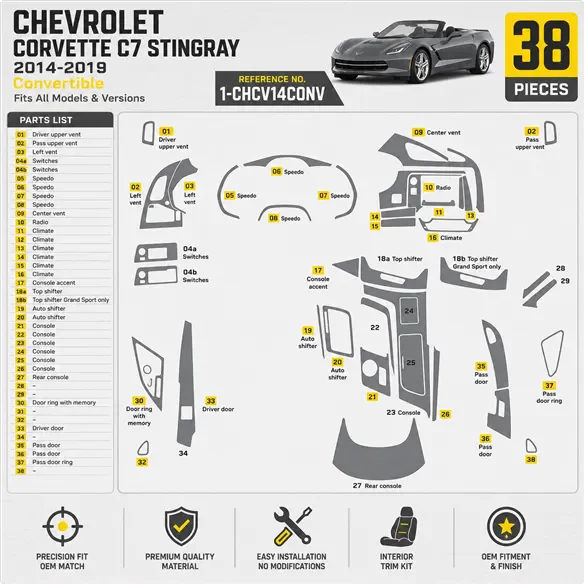 Chevrolet Corvette C7 Stingray 2014-2019 3D Cockpit Dekor Interieurleisten Set 38-teilig