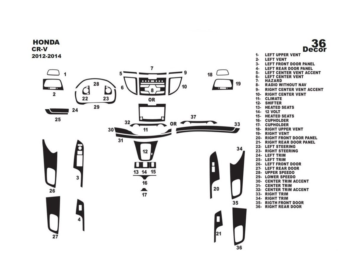 Honda CR-V Mk4 2012-2014 3D Decor de carlinga su interior del coche 36-Partes