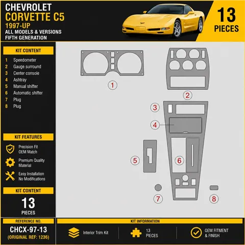 Chevrolet Corvette 1997-heden 3D interieur dashboard decoratieset dashboard decor 13-delen