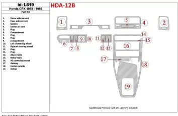 Honda CRX 1988-1989 Ensemble Complet BD Kit la décoration du tableau de bord - 1 - habillage decor de tableau de bord