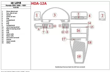 Honda CRX 1990-1991 Full Set, 19 Parts set BD Interieur Dashboard Bekleding Volhouder
