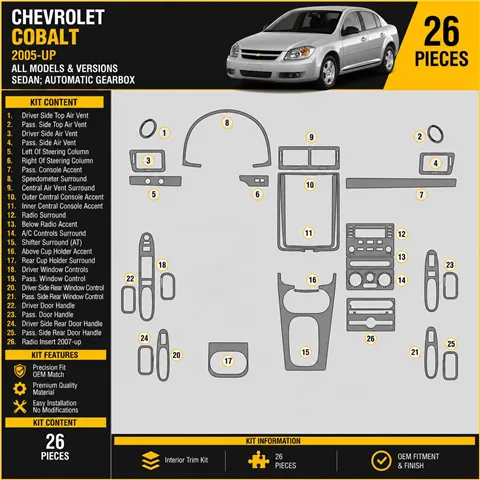 Chevrolet Cobalt 2005-heden Sedan, Automatic Gear interieur dashboard decoratieset dashboard decor