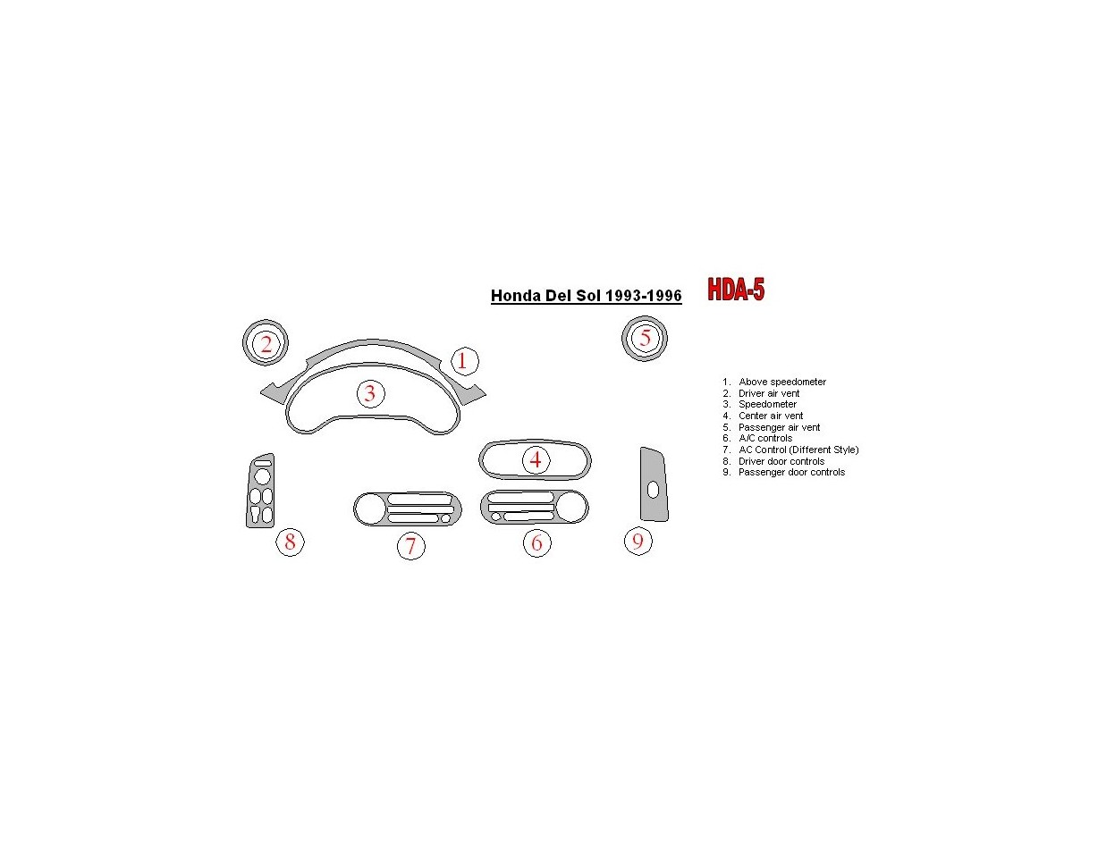 Honda DelSol 1993-1996 Full Set Interior BD Dash Trim Kit