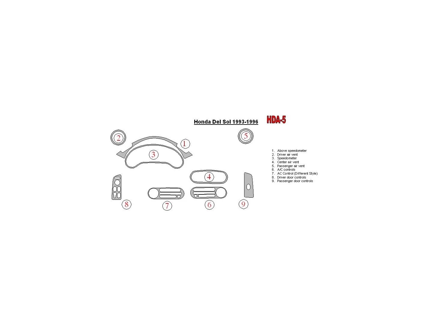 Honda DelSol 1993-1996 Full Set Interior BD Dash Trim Kit