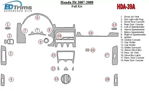 Honda Fit 2007-2008 Full Set Interior BD Dash Trim Kit