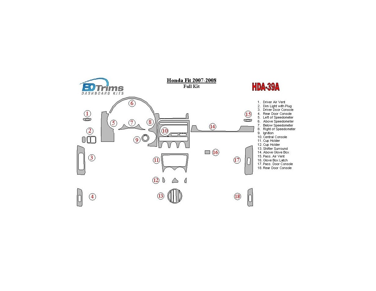 Honda Fit 2007-2008 Full Set Interior BD Dash Trim Kit