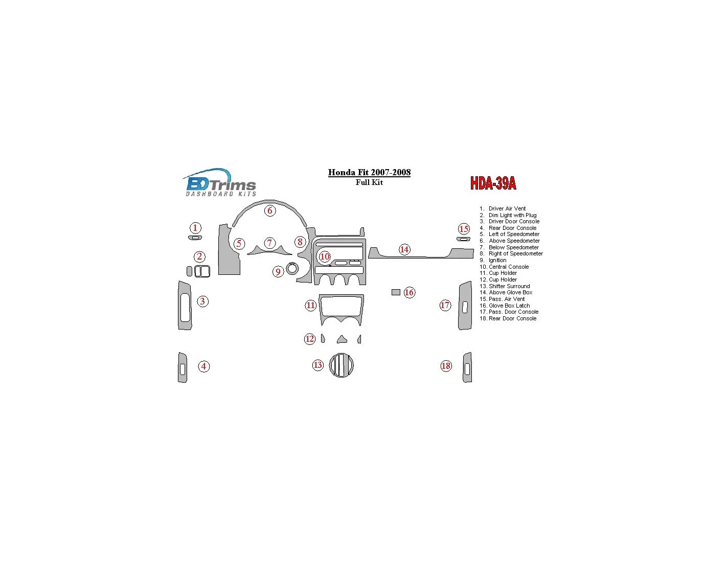 Honda Fit 2007-2008 Full Set Interior BD Dash Trim Kit