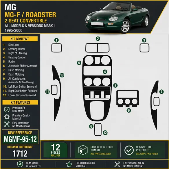 MG MG-F 1995-2000 kit rivestimento cruscotto e interni 3D 12 pezzi