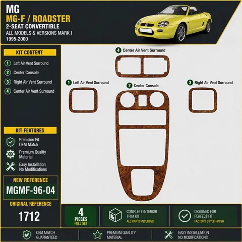 MG MG-F 1996-2000 kit 3D de molduras interiores para salpicadero 4 piezas 2