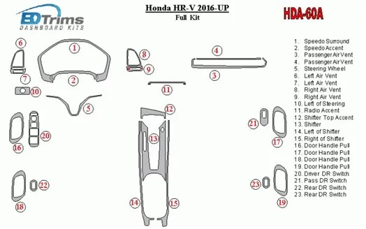 Honda HR-V 2016-UP Full Set Interior BD Dash Trim Kit