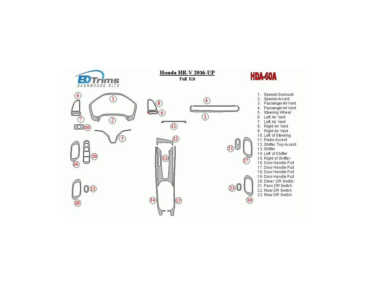 Honda HR-V 2016-UP Ensemble Complet BD Kit la décoration du tableau de bord - 1 - habillage decor de tableau de bord