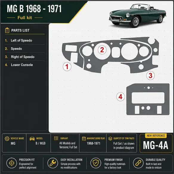 MG B 1968-1971 3D Cockpit Dekor Interieurleisten Set Full Set / as shown in product diagram-teilig