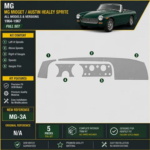 MG Midget/Austin Healey Sprite 1964-1967 set completo kit rivestimento cruscotto e interni 3D 2