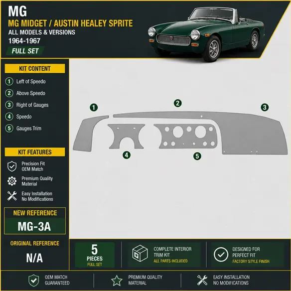 MG Midget/Austin Healey Sprite 1964-1967 Full Set interieur dashboard decoratieset dashboard decor
