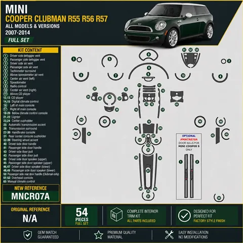 Mini Cooper Clubman R55 R56 R57 2007-2014 3D Cockpit Dekor Interieurleisten Set 57-teilig 2