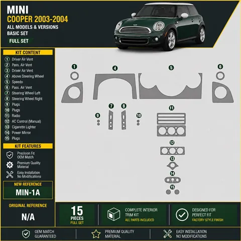 Mini Cooper 2003-2004 juego completo kit de molduras interiores para salpicadero
