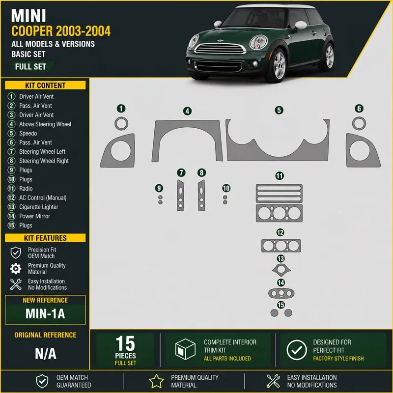 Mini Cooper 2003-2004 juego completo kit de molduras interiores para salpicadero