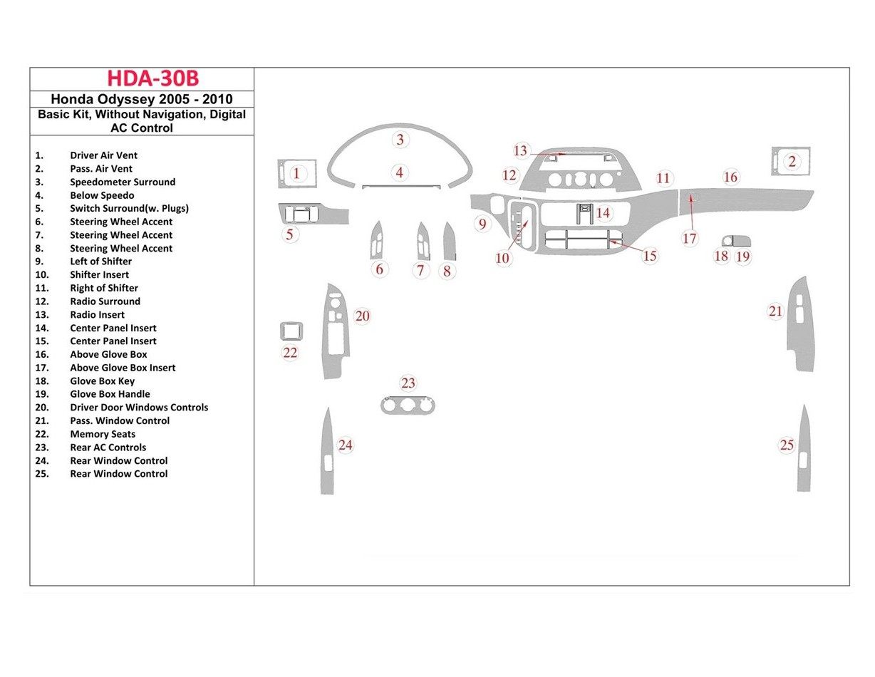 Honda Odyssey 2005-UP Basic Set, Without NAVI system, Automatic AC Control Decor de carlinga su interior