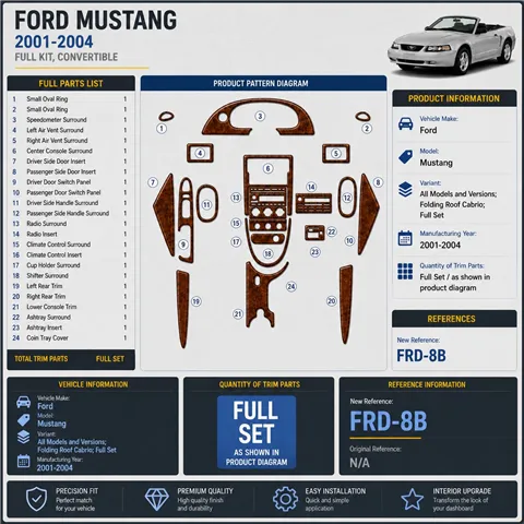 Ford Mustang 2001-2004 Folding Roof Cabrio; set completo kit rivestimento cruscotto e interni 3D