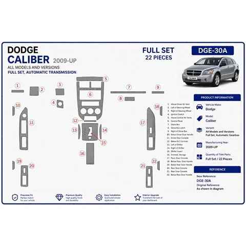 Dodge Caliber 2009+ complete set, automaat 3D dashboard sierlijstset 2