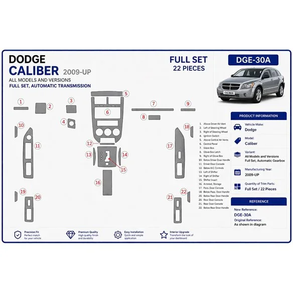 Dodge Caliber 2009+ complete set, automaat 3D dashboard sierlijstset