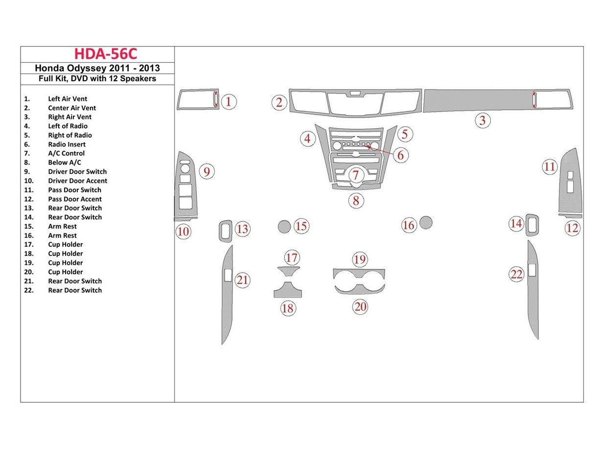 Honda Odyssey 2011-2013 Ensemble Complet, DVD Avec 12 Audio-speakers BD Kit la décoration du tableau de bord - 1 - habillage dec