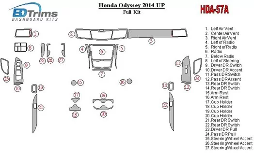 Honda Odyssey 2014-UP Full Set Interior BD Dash Trim Kit