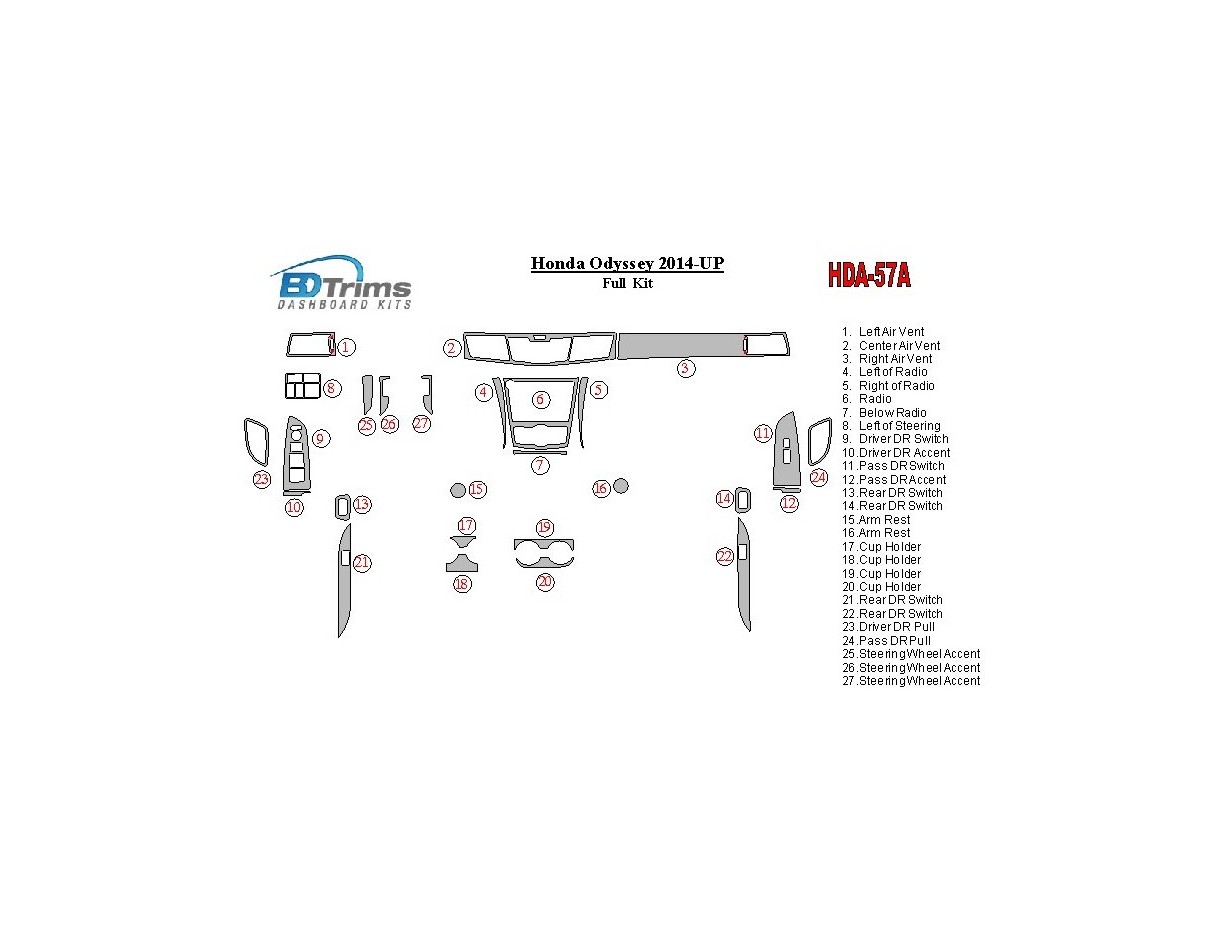 Honda Odyssey 2014-UP Full Set Interior BD Dash Trim Kit