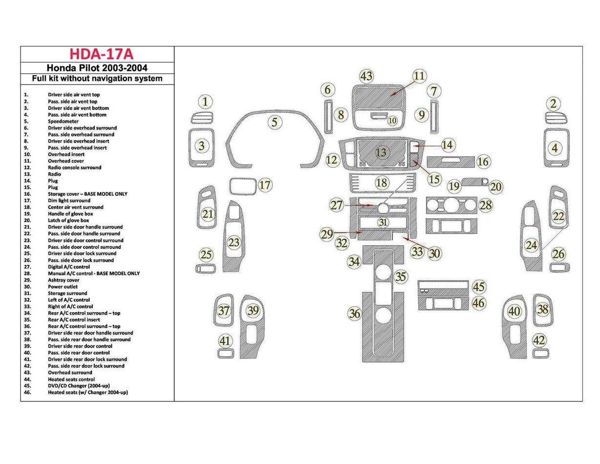 Honda Pilot 2003-2004 Ensemble Complet, Sans NAVI, 42 Parts set BD Kit la décoration du tableau de bord - 1 - habillage decor de