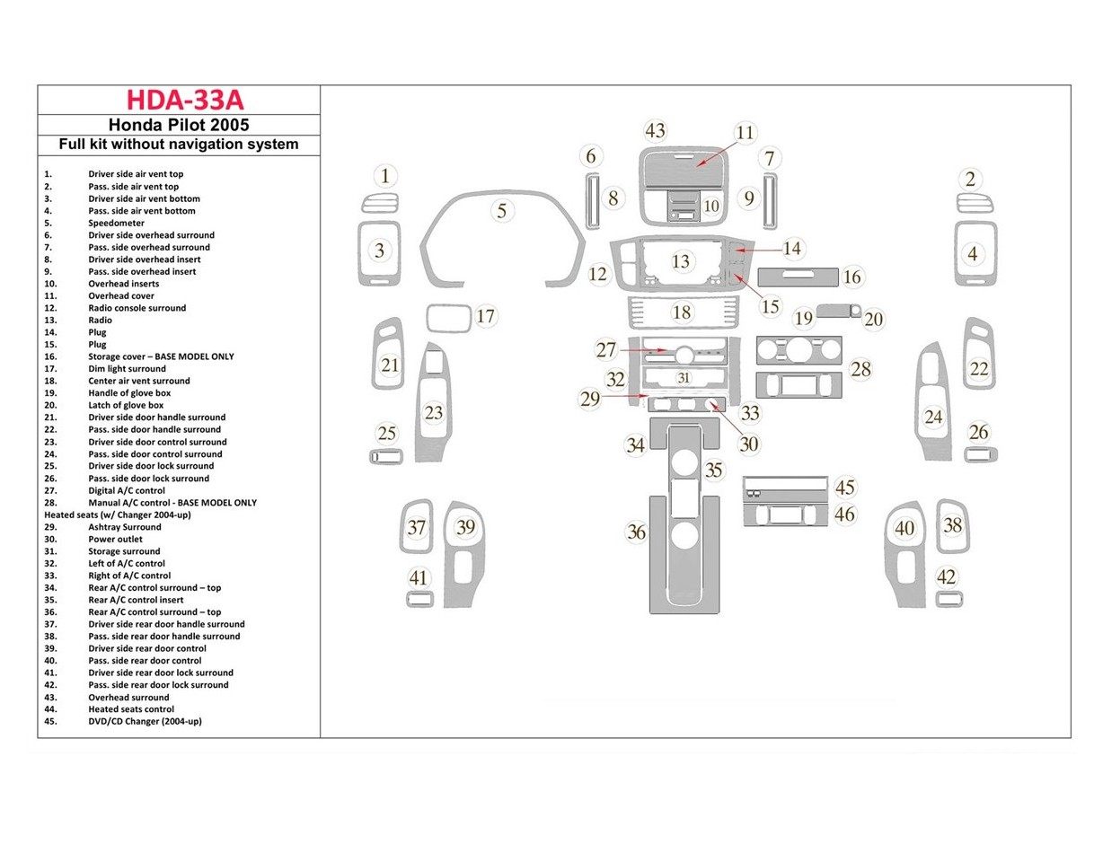 Honda Pilot 2005-2005 Full Set, Without NAVI system Decor de carlinga su interior
