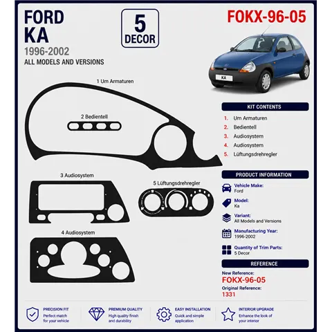 Ford Ka 1996-2002 3D Cockpit Dekor Interieurleisten Set 5-teilig 2