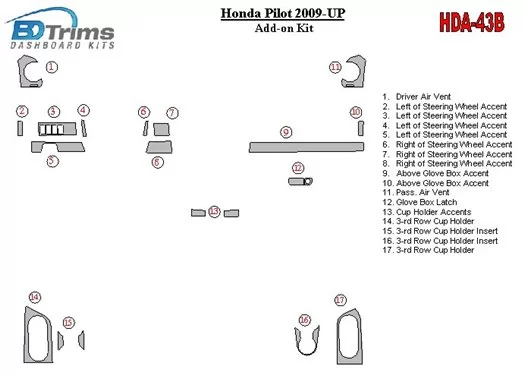 Honda Pilot 2009-UP additional kit Interior BD Dash Trim Kit