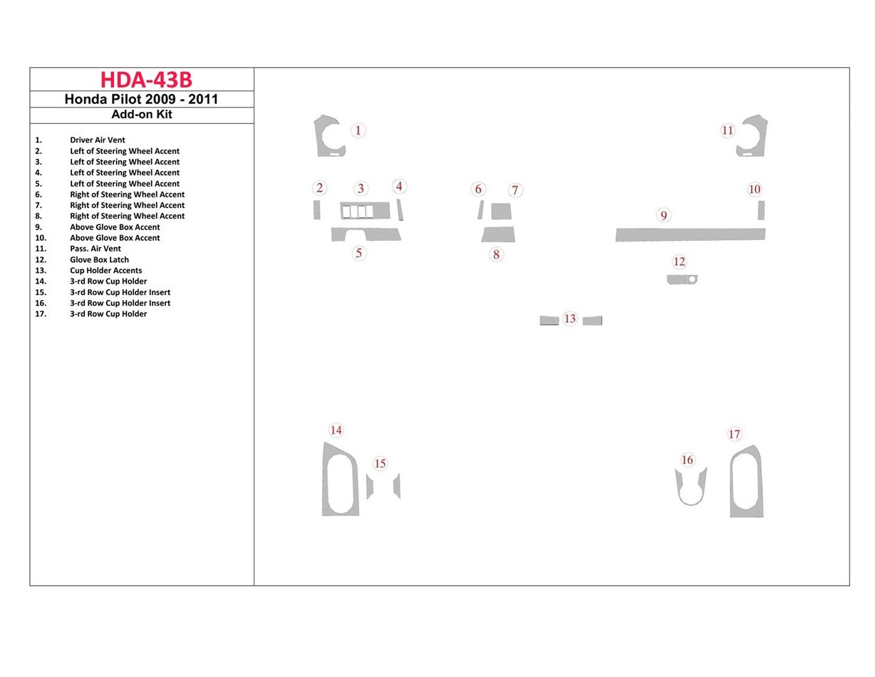 Honda Pilot 2009-UP additional kit Interior BD Dash Trim Kit