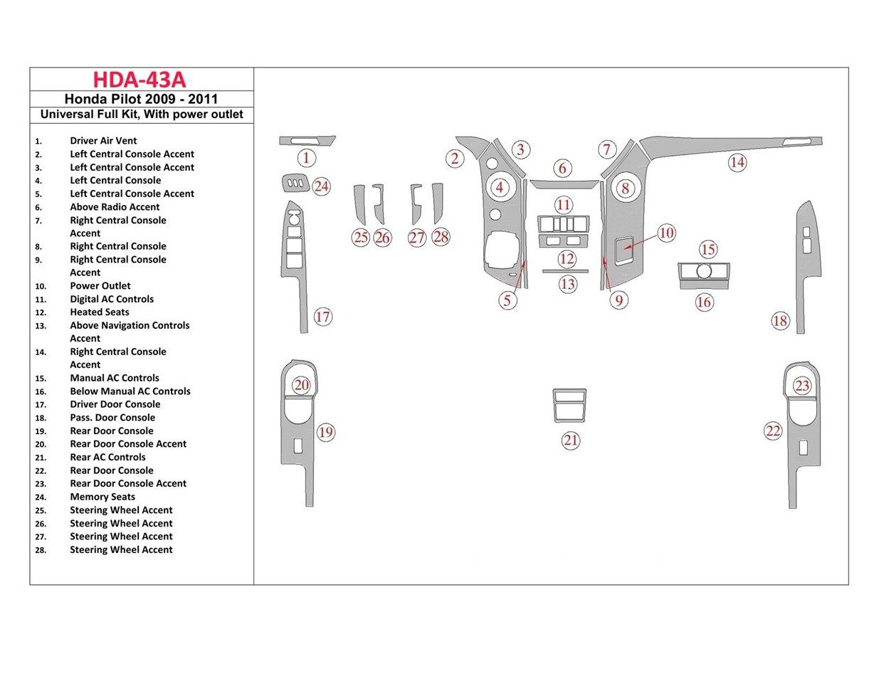 Honda Pilot 2009-UP Universal Full Set BD Interieur Dashboard Bekleding Volhouder