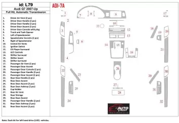 Audi Q7 2007-UP Full Set, Automatic Gear, Aluminum OEM Decor de carlinga su interior