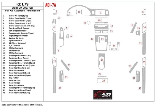 Audi Q7 2007-UP Full Set, Automatic Gear, Aluminum OEM BD Interieur Dashboard Bekleding Volhouder