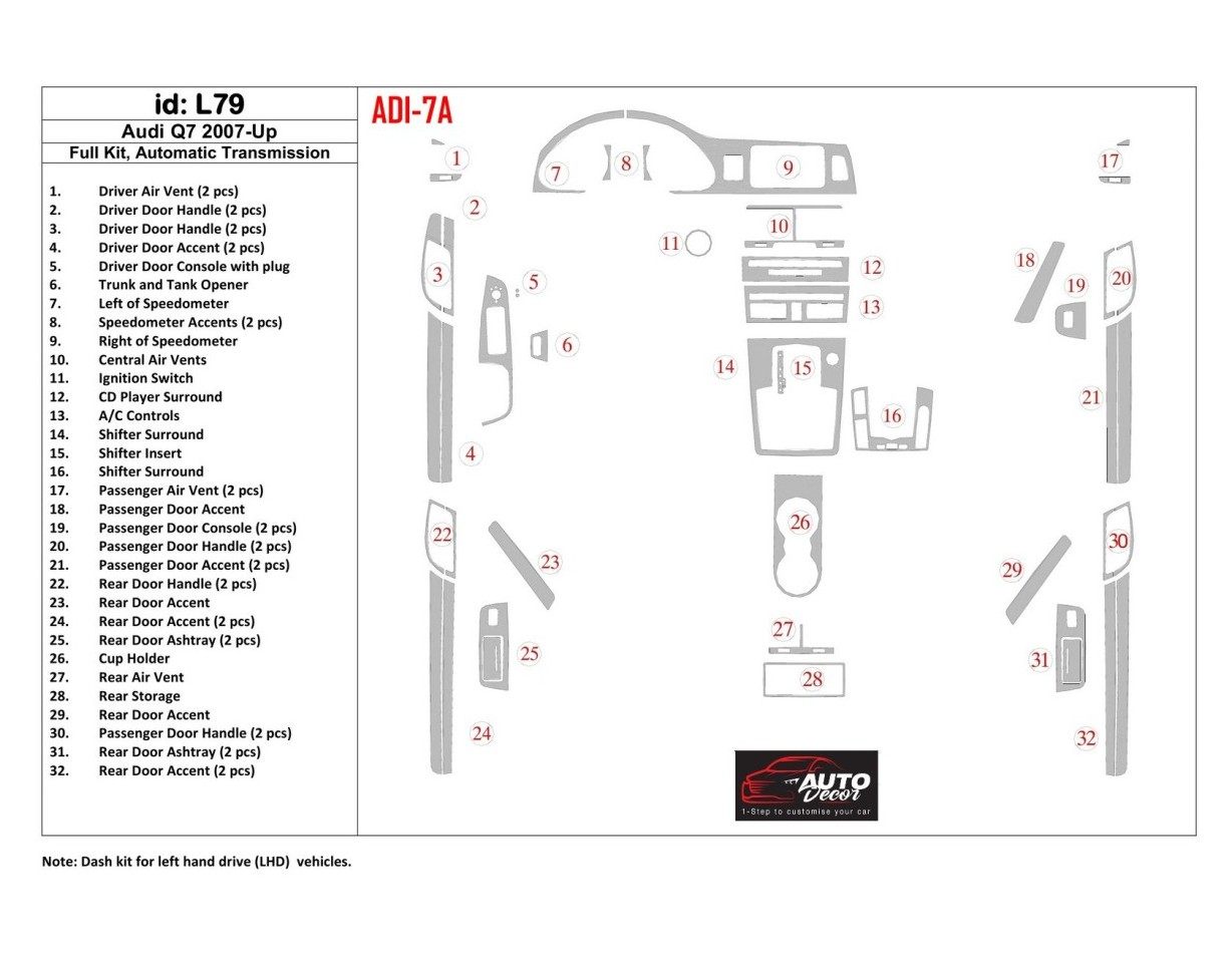 AUDI Audi Q7 2007-UP Full Set, Automatic Gear, Aluminum OEM Interior BD Dash Trim Kit €64.99