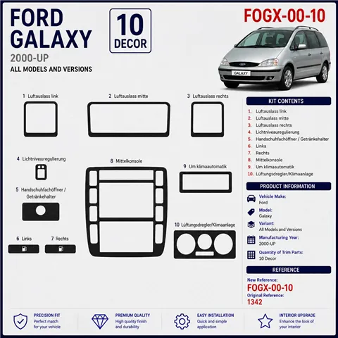 Ford Galaxi 2000-heden 3D interieur dashboard decoratieset dashboard decor 10-delen 2