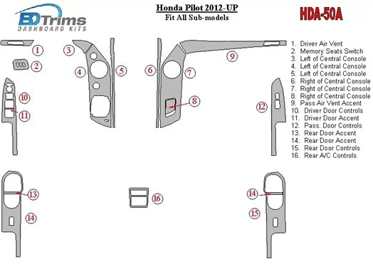 Honda Pilot 2012-UP BD Interieur Dashboard Bekleding Volhouder