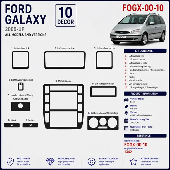 Ford Galaxi 2000 - à aujourd’hui 3D kit décoration intérieure tableau de bord 10 pièces