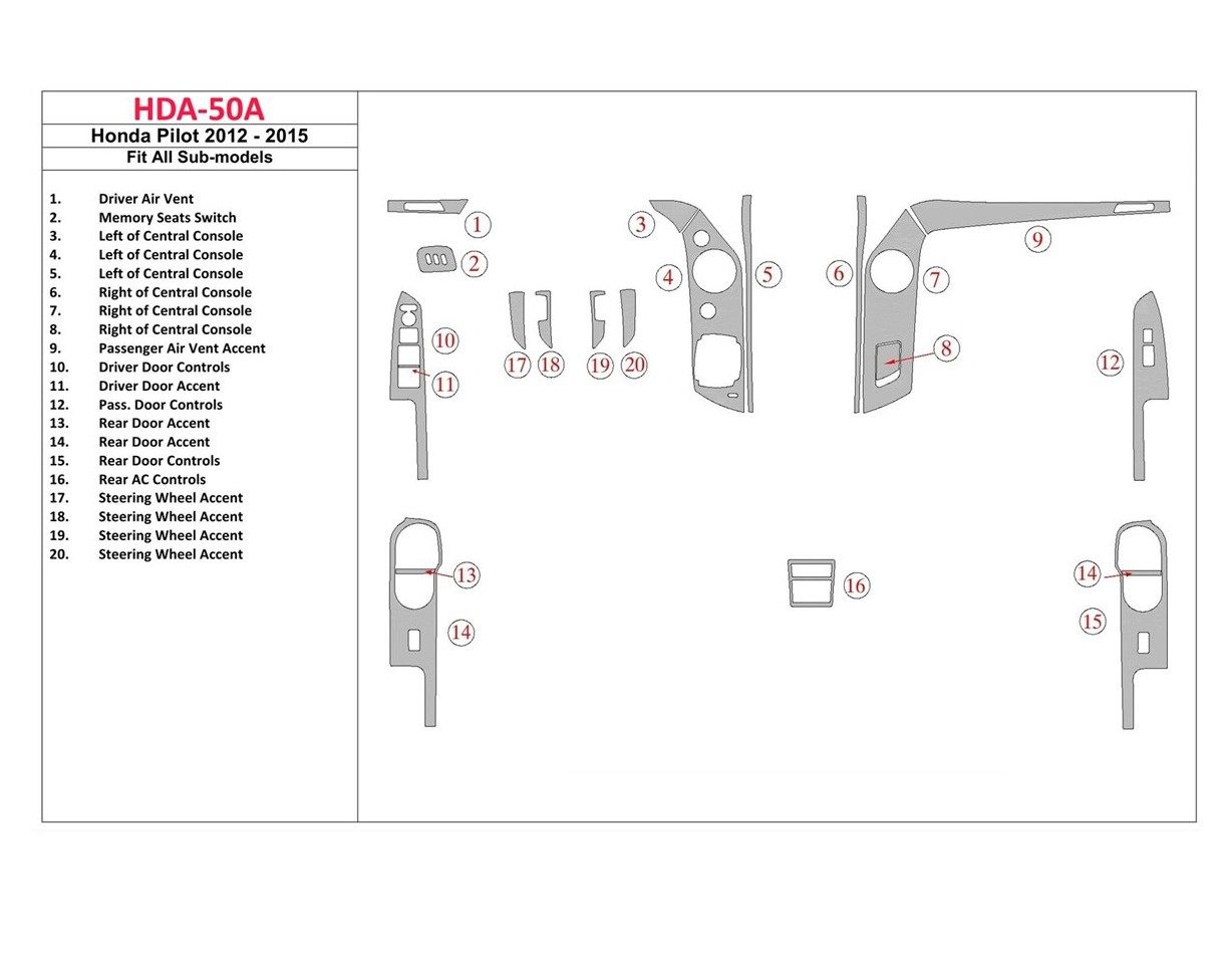 Honda Pilot 2012-UP BD Interieur Dashboard Bekleding Volhouder
