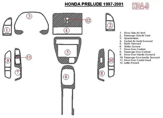 Honda Prelude 1997-2001 Voll Satz BD innenausstattung armaturendekor cockpit dekor - 1- Cockpit Dekor Innenraum