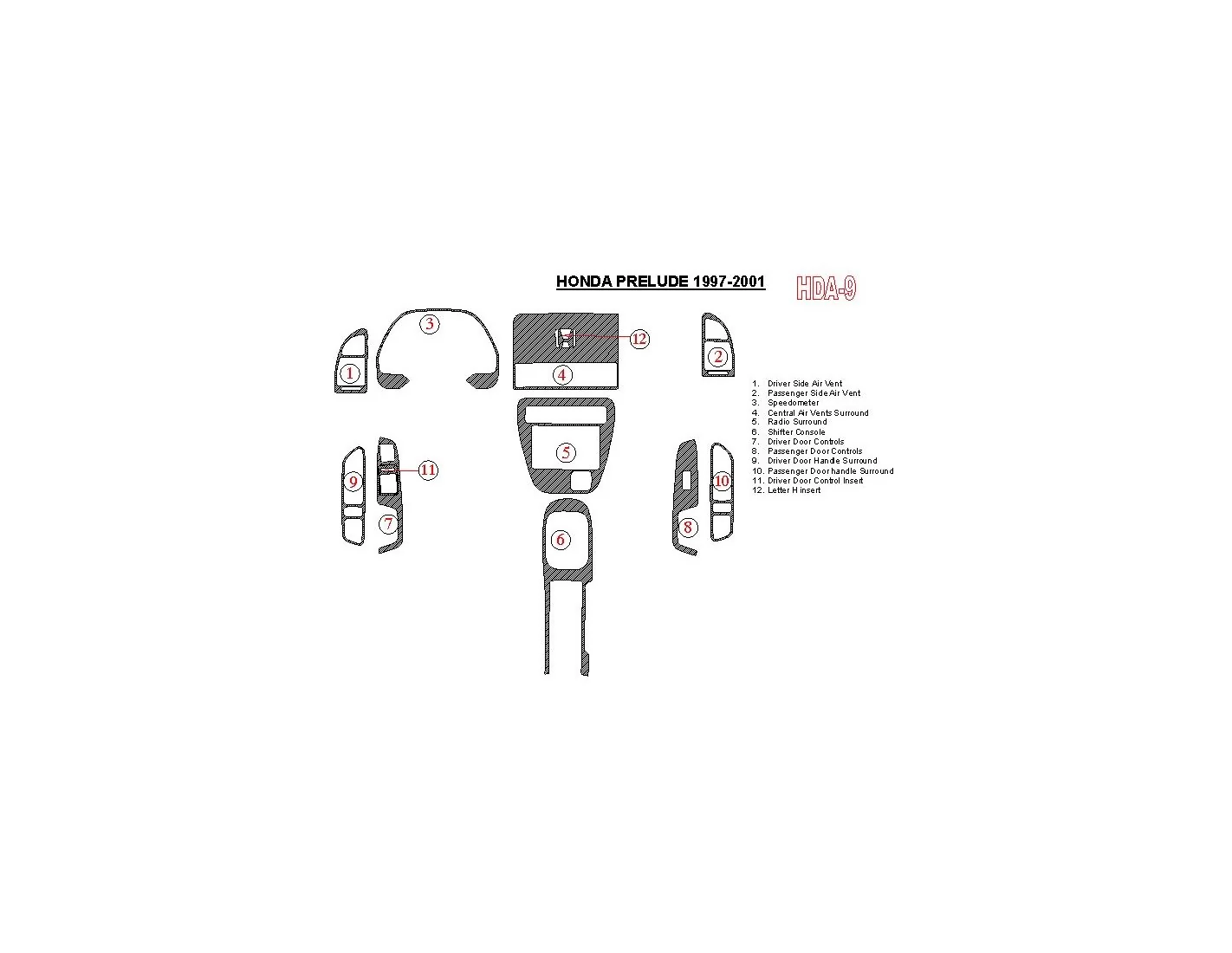 Honda Prelude 1997-2001 Ensemble Complet BD Kit la décoration du tableau de bord - 1 - habillage decor de tableau de bord