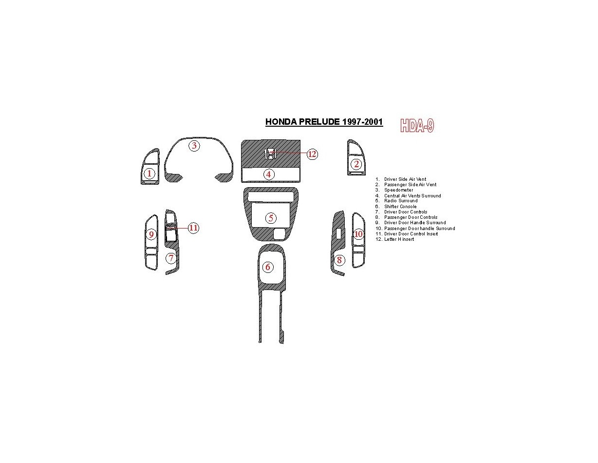 Honda Prelude 1997-2001 Voll Satz BD innenausstattung armaturendekor cockpit dekor - 1- Cockpit Dekor Innenraum