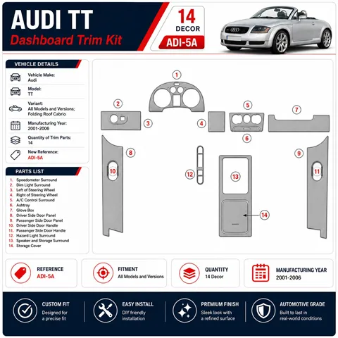 Audi TT 2001-2006 tetto pieghevole cabrio kit cruscotto 3D, 14 pezzi 2