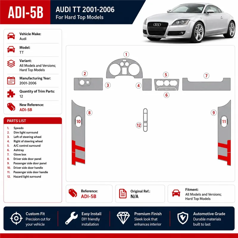 Audi TT 2001-2006 3D Cockpit Dekor Interieurleisten Set 12-teilig