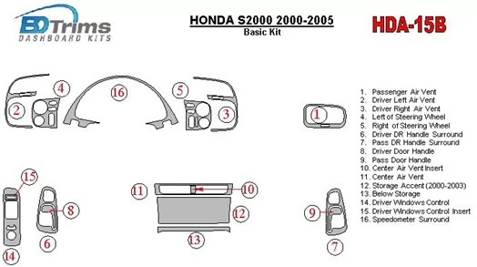 Honda S2000 2000-2005 Basic Set Interior BD Dash Trim Kit