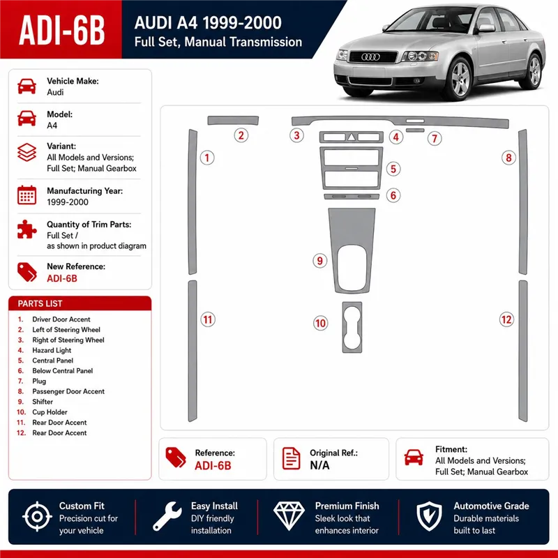 Audi A4 1999-2000 Full Set, Manual Gear Box interieur dashboard decoratieset dashboard decor