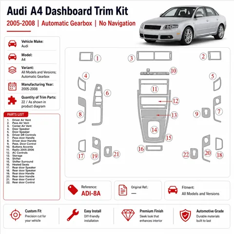 Audi A4 2005-2008 3D Cockpit Dekor Interieurleisten Set As shown in product diagram-teilig